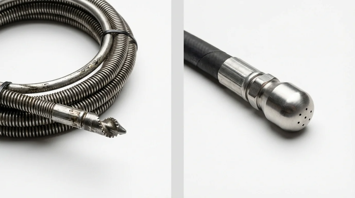 Drain snake cable and hydro jetting nozzle used for drain cleaning in Paia, HI